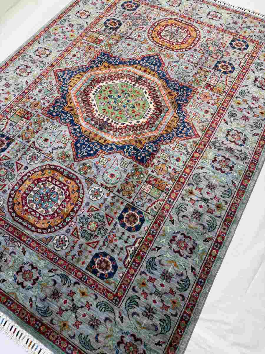 6x8 ft Hand Knotted Afghan Wool Mamluk Area Rug - Natural Vegetable Dye thumbnail 2