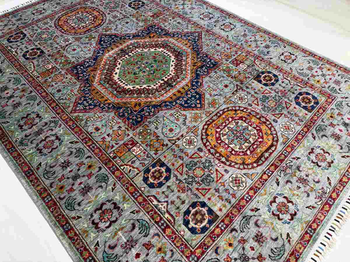 6x8 ft Hand Knotted Afghan Wool Mamluk Area Rug - Natural Vegetable Dye thumbnail 3