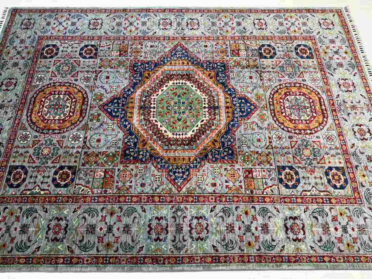 6x8 ft Hand Knotted Afghan Wool Mamluk Area Rug - Natural Vegetable Dye thumbnail 4