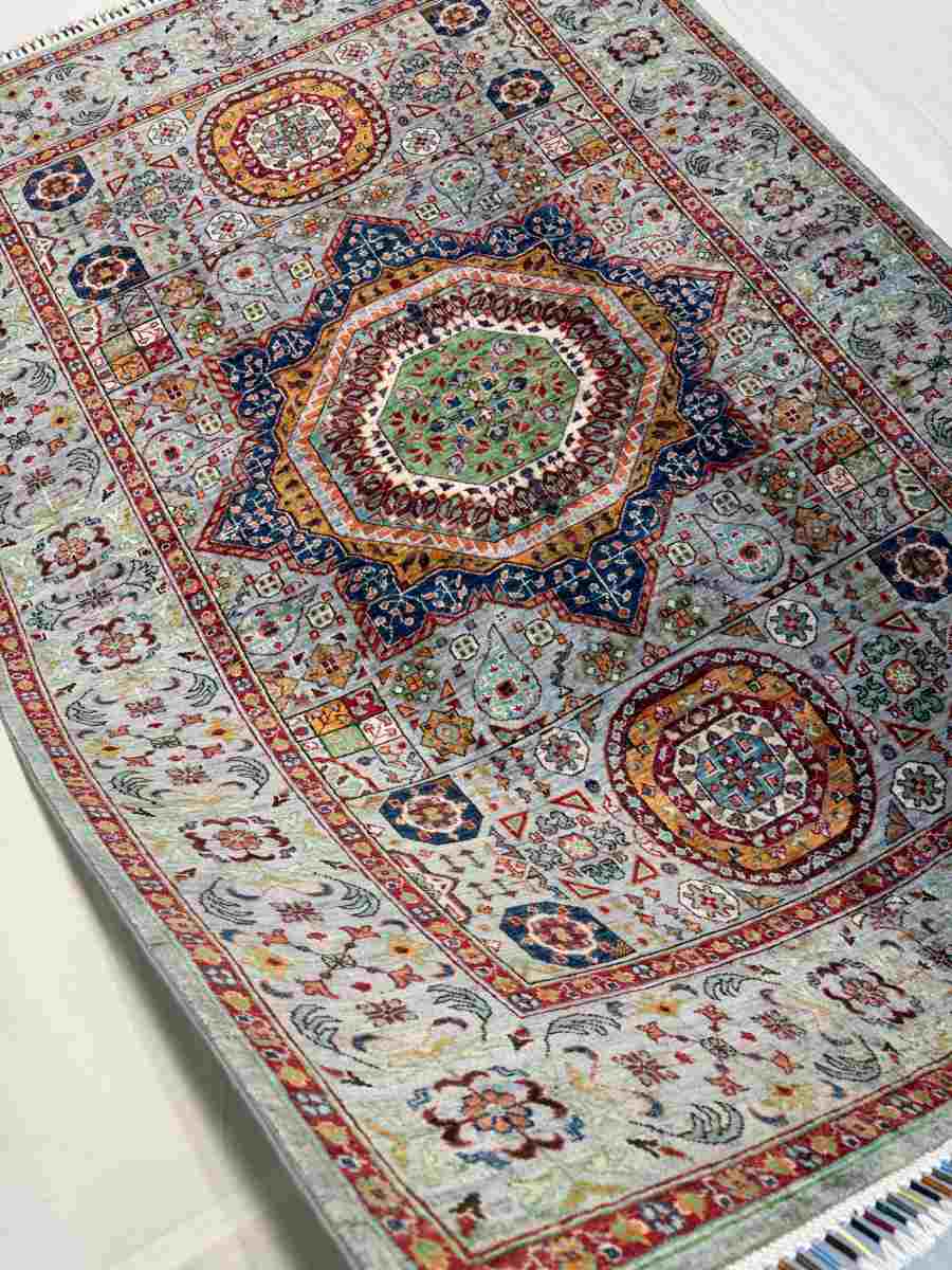 6x8 ft Hand Knotted Afghan Wool Mamluk Area Rug - Natural Vegetable Dye thumbnail 6