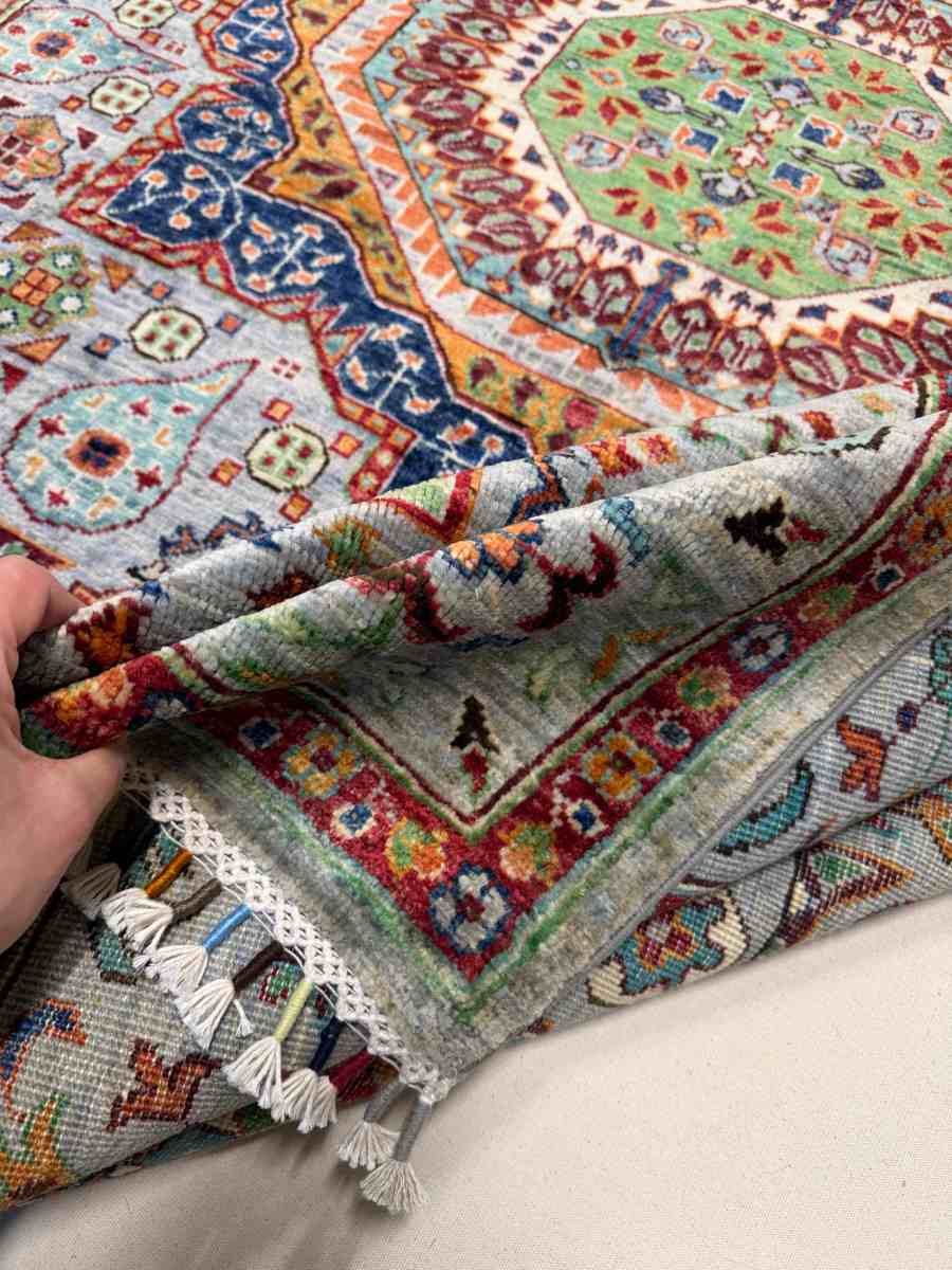 6x8 ft Hand Knotted Afghan Wool Mamluk Area Rug - Natural Vegetable Dye thumbnail 7
