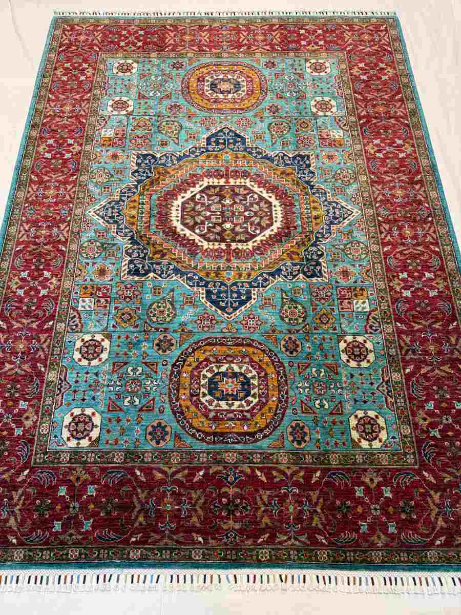 6x8 ft Hand Knotted Afghan Wool Mamluk Area Rug - Natural Vegetable Dye