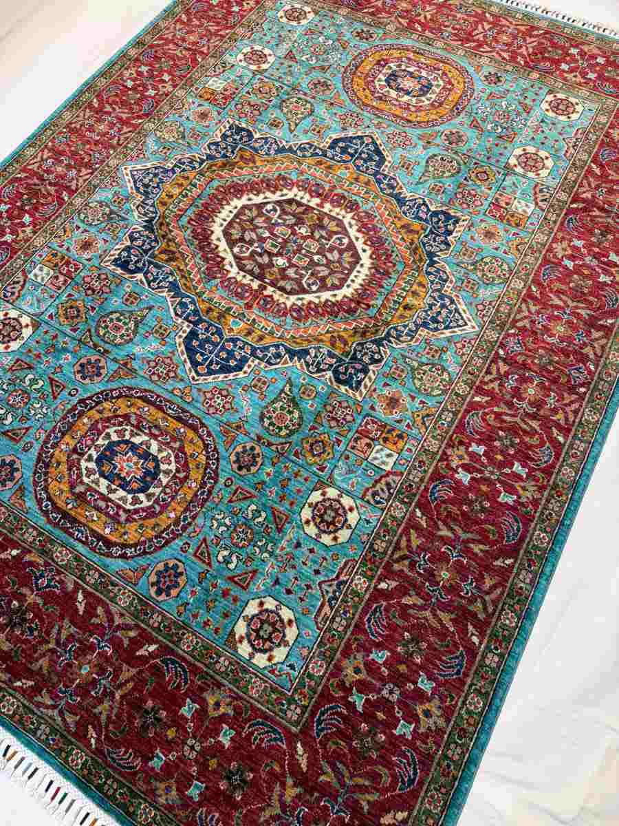 6x8 ft Hand Knotted Afghan Wool Mamluk Area Rug - Natural Vegetable Dye thumbnail 2