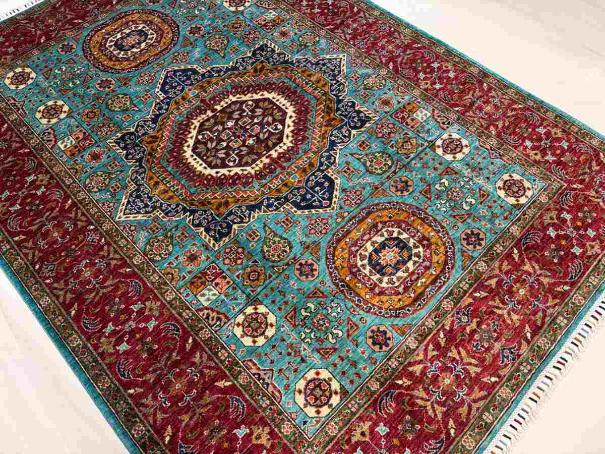 6x8 ft Hand Knotted Afghan Wool Mamluk Area Rug - Natural Vegetable Dye thumbnail 3