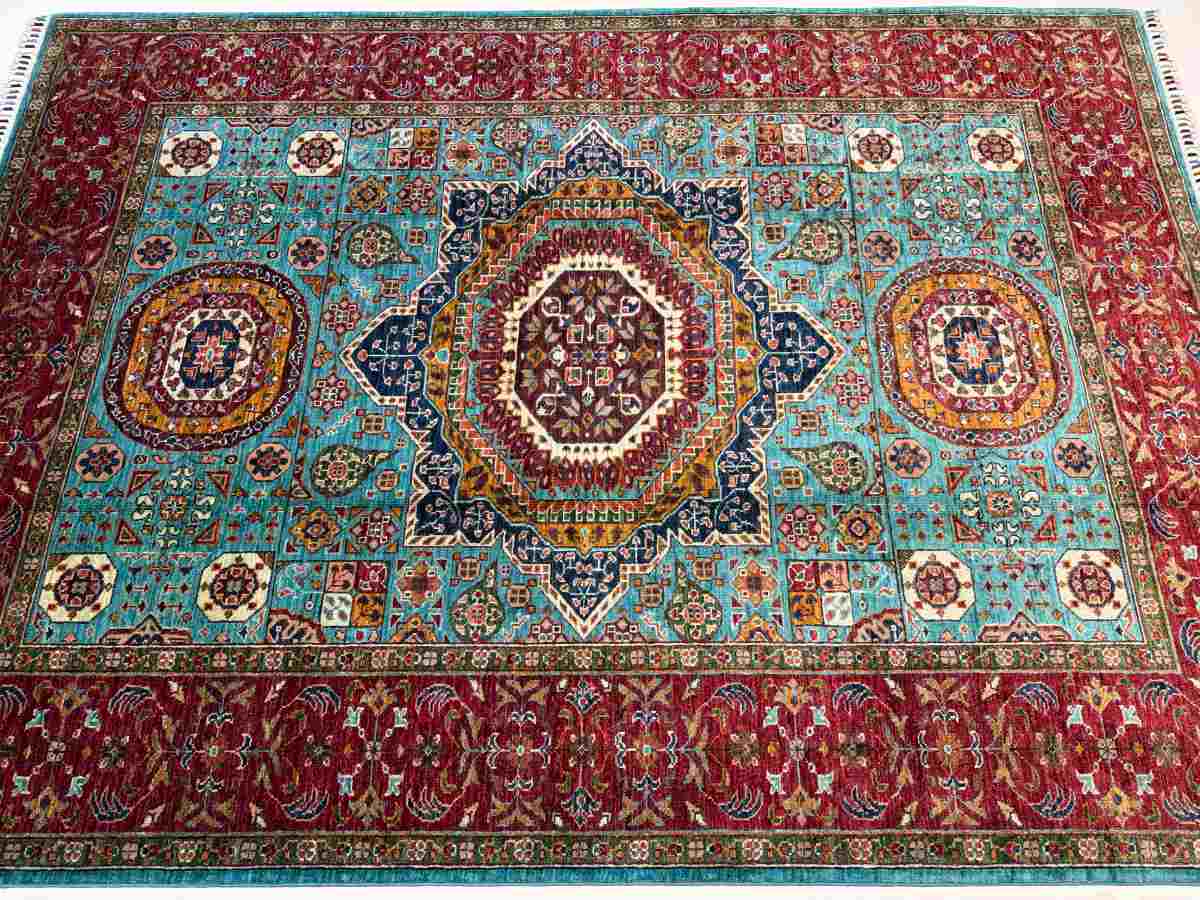 6x8 ft Hand Knotted Afghan Wool Mamluk Area Rug - Natural Vegetable Dye thumbnail 4