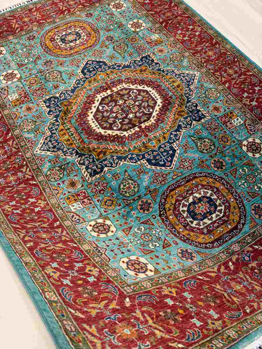6x8 ft Hand Knotted Afghan Wool Mamluk Area Rug - Natural Vegetable Dye thumbnail 6
