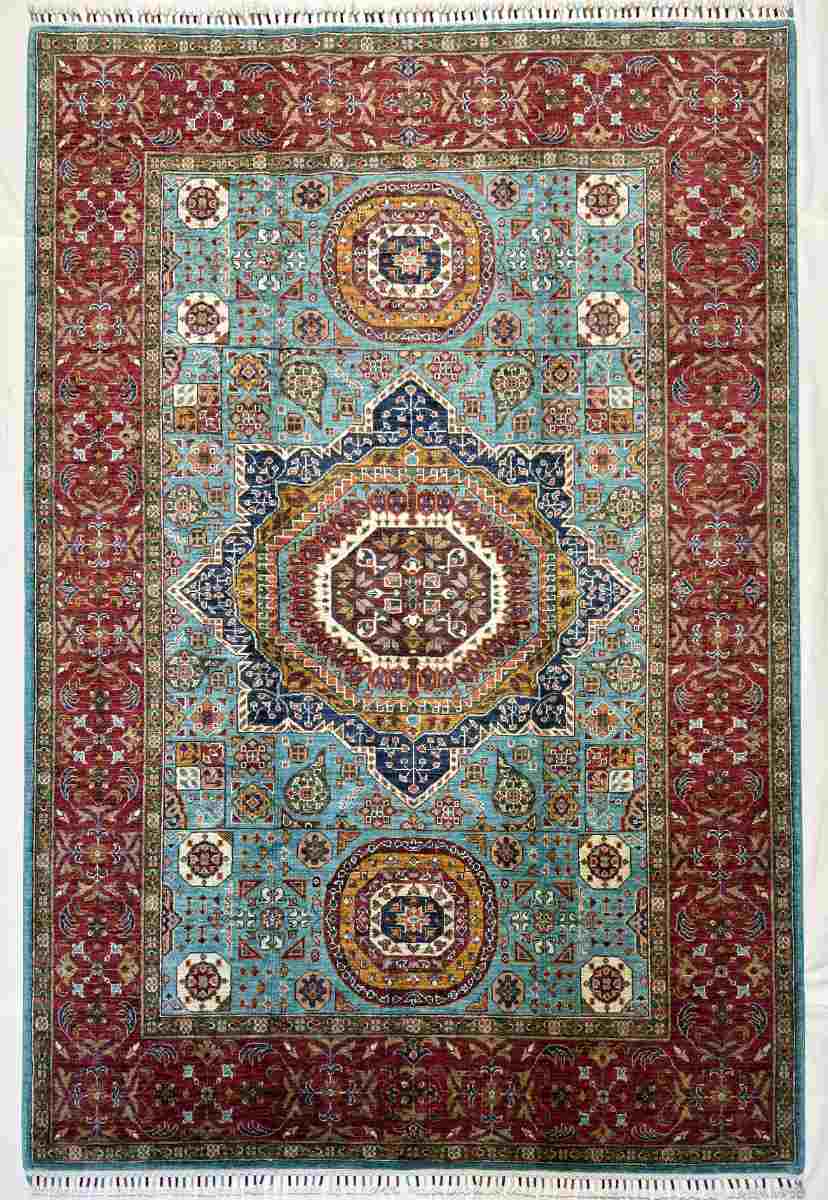 6x8 ft Hand Knotted Afghan Wool Mamluk Area Rug - Natural Vegetable Dye