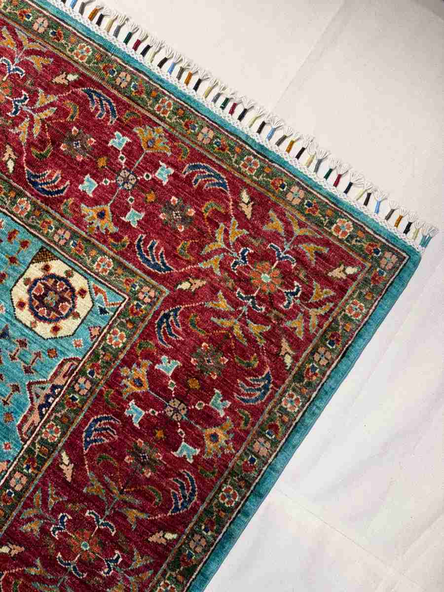 6x8 ft Hand Knotted Afghan Wool Mamluk Area Rug - Natural Vegetable Dye thumbnail 5