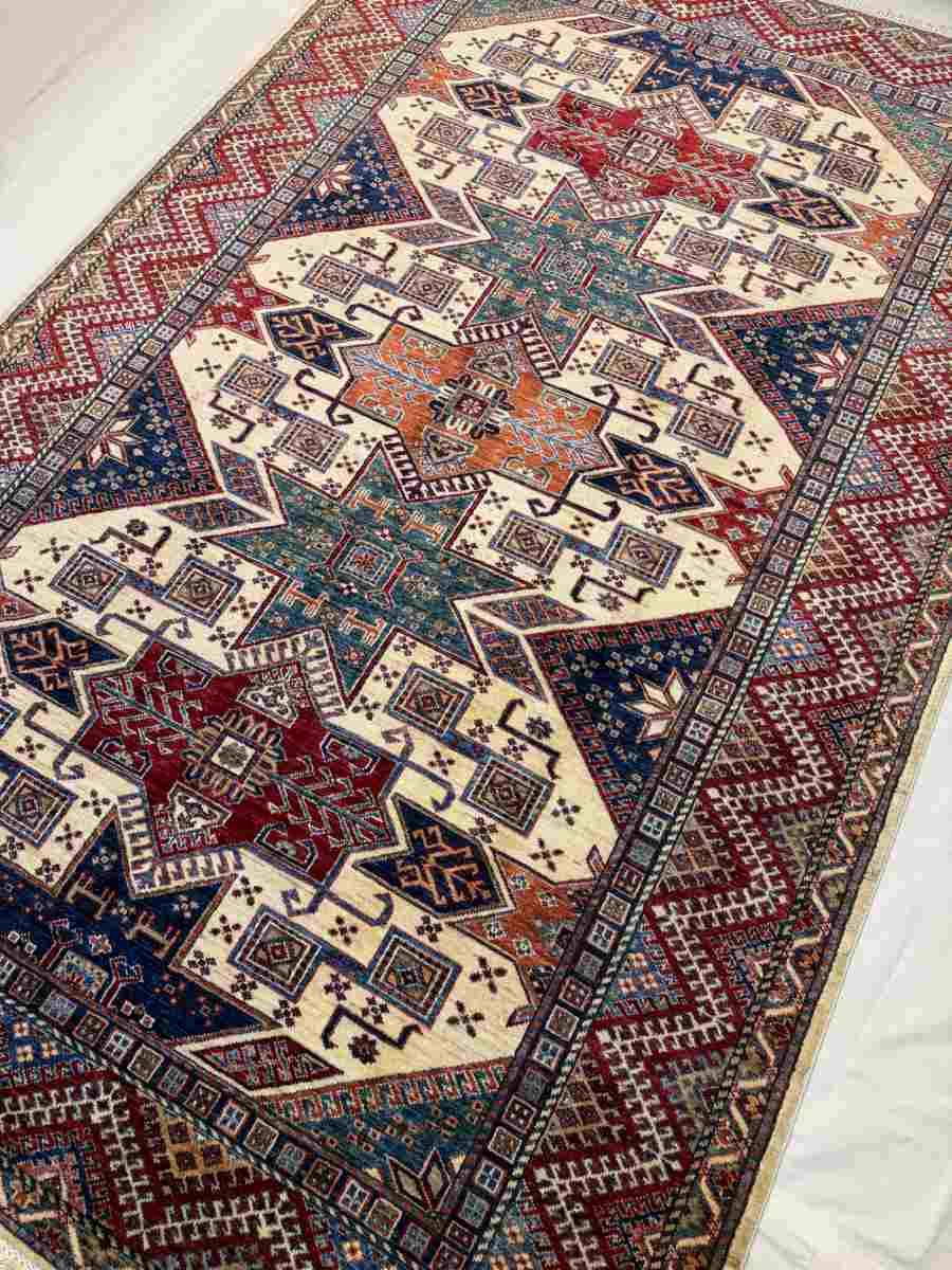 6x9 ft Hand Knotted Afghan Wool Kazak Area Rug - Natural Vegetable Dye thumbnail 3