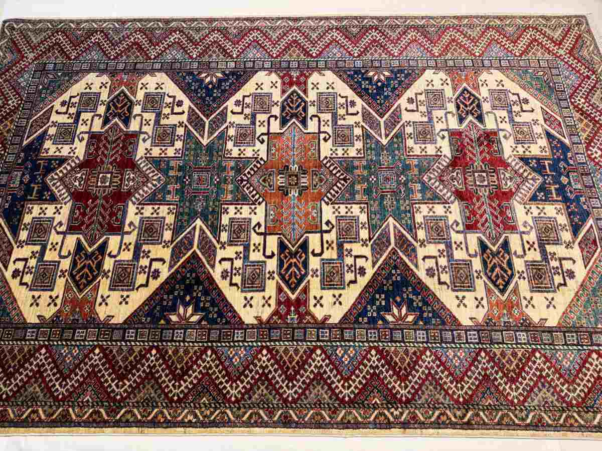 6x9 ft Hand Knotted Afghan Wool Kazak Area Rug - Natural Vegetable Dye thumbnail 5