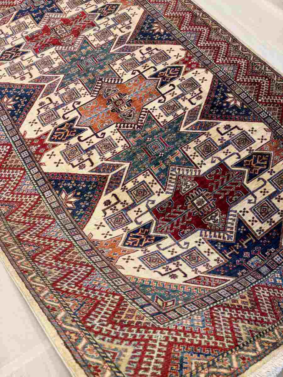 6x9 ft Hand Knotted Afghan Wool Kazak Area Rug - Natural Vegetable Dye thumbnail 6