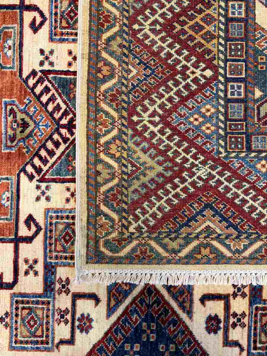 6x9 ft Hand Knotted Afghan Wool Kazak Area Rug - Natural Vegetable Dye thumbnail 7