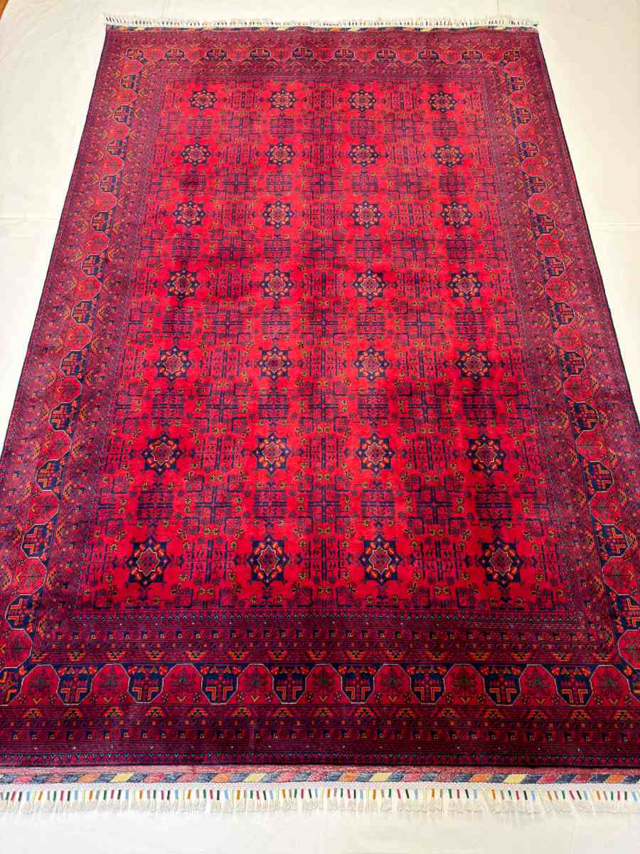 7x10 ft Hand Knotted Afghan Belgic Area Wool Rug - Natural Vegetable Dye