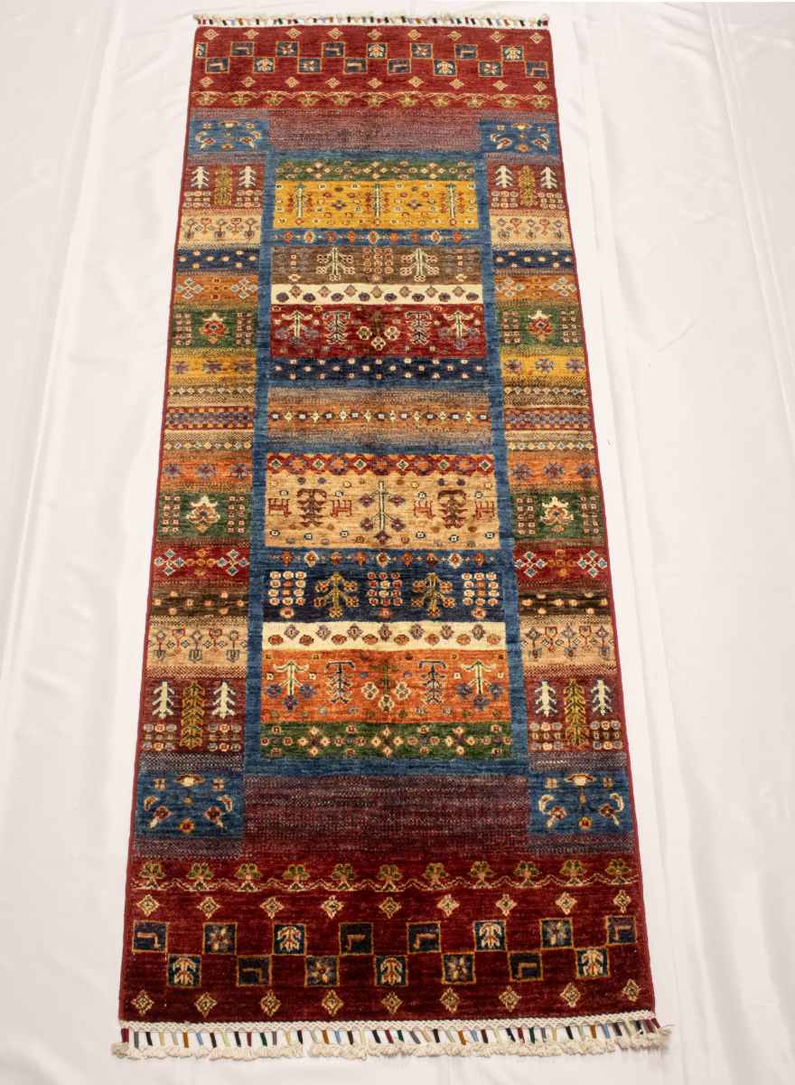 3x7 ft Hand Knotted Afghan Wool Gabbeh Runner Rug - Natural Vegetable Dye