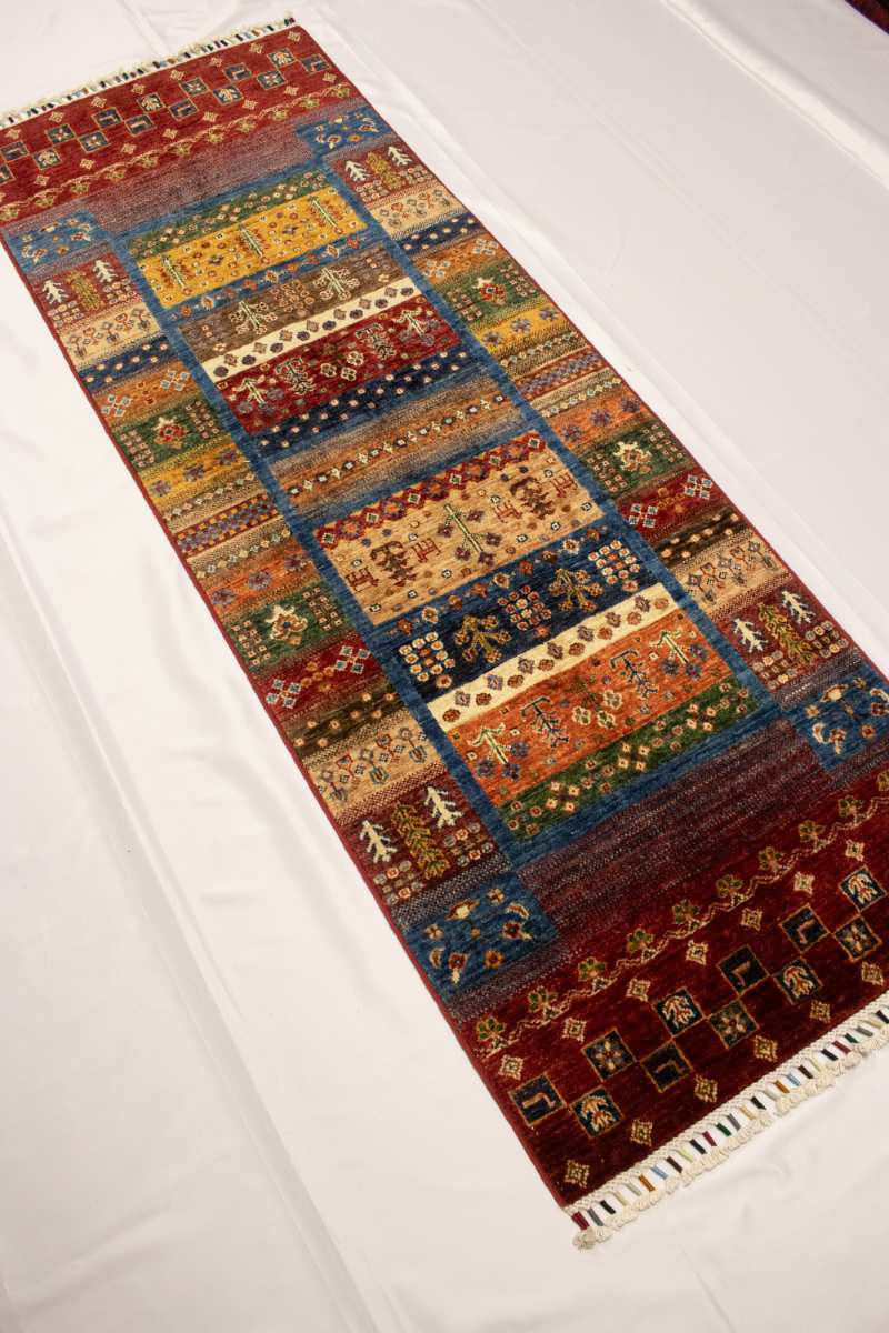 3x7 ft Hand Knotted Afghan Wool Gabbeh Runner Rug - Natural Vegetable Dye thumbnail 2