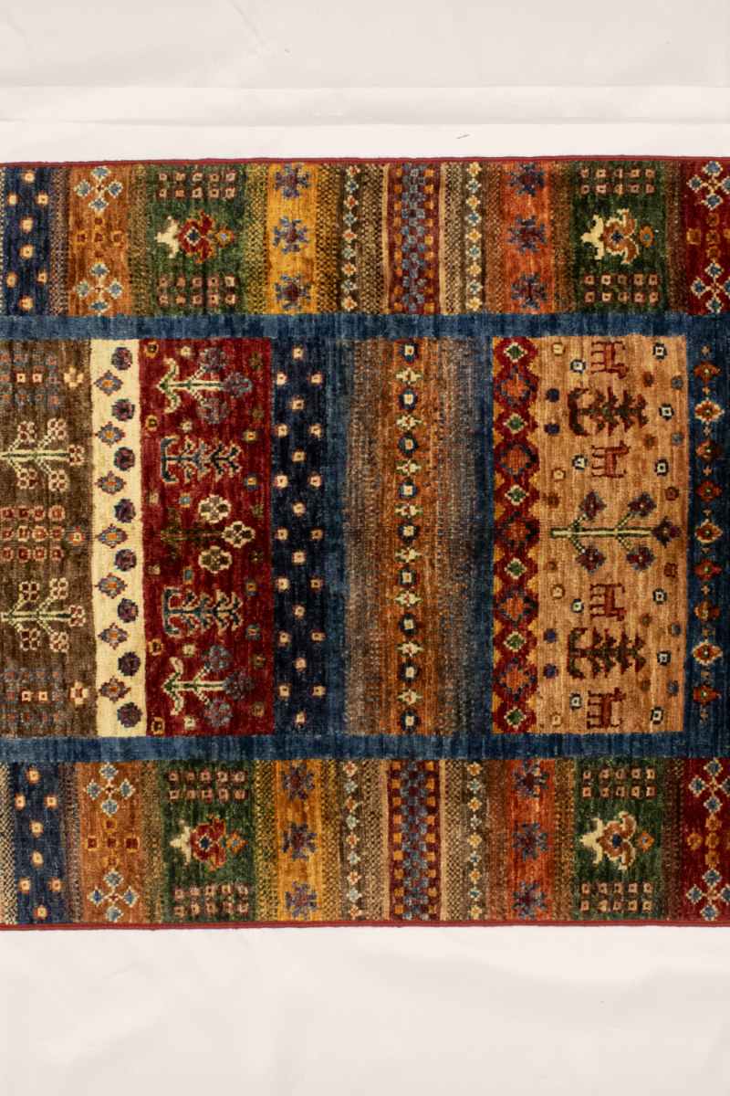 3x7 ft Hand Knotted Afghan Wool Gabbeh Runner Rug - Natural Vegetable Dye thumbnail 3