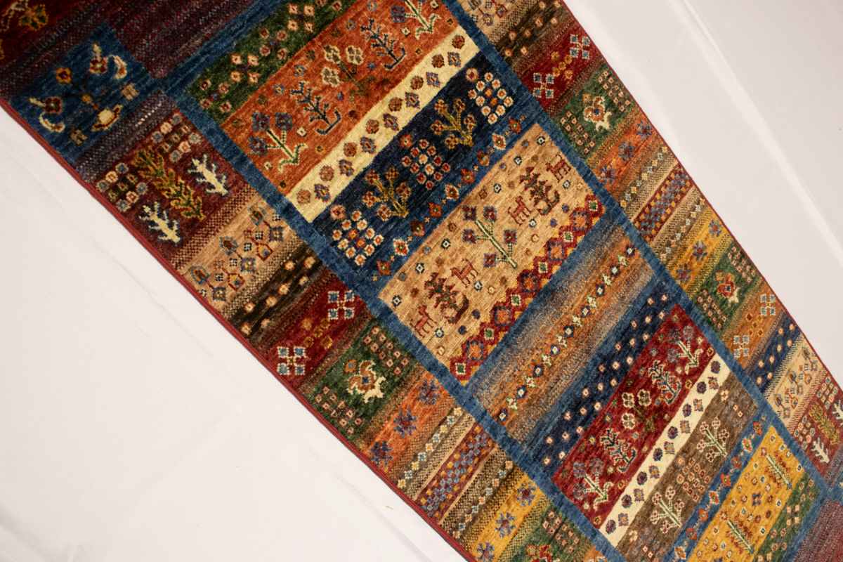 3x7 ft Hand Knotted Afghan Wool Gabbeh Runner Rug - Natural Vegetable Dye thumbnail 4