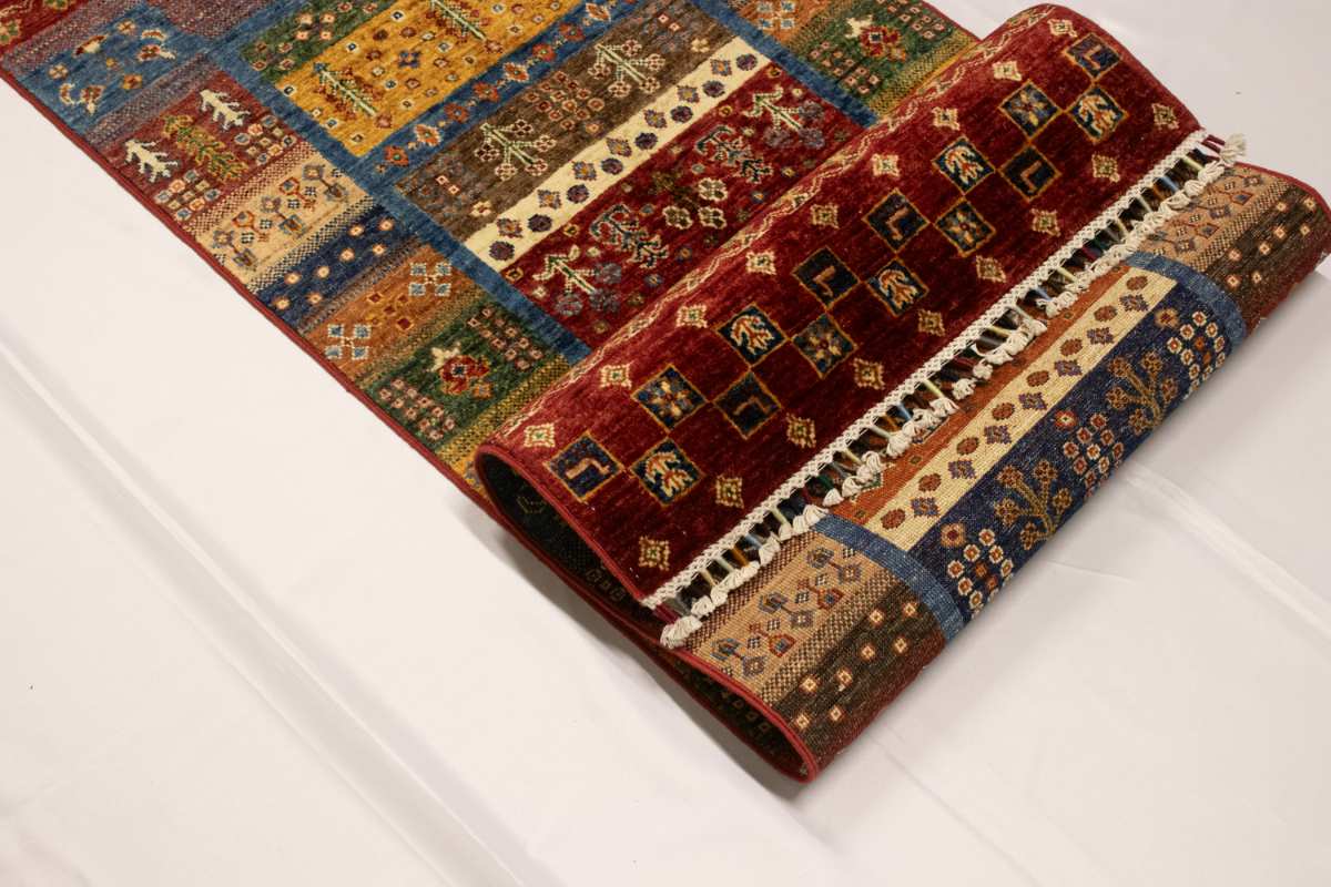 3x7 ft Hand Knotted Afghan Wool Gabbeh Runner Rug - Natural Vegetable Dye thumbnail 5