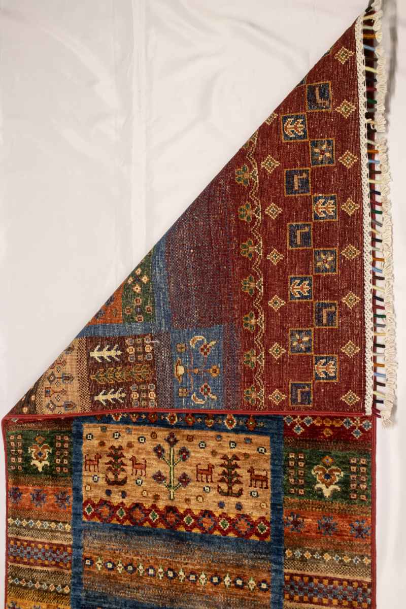 3x7 ft Hand Knotted Afghan Wool Gabbeh Runner Rug - Natural Vegetable Dye thumbnail 6