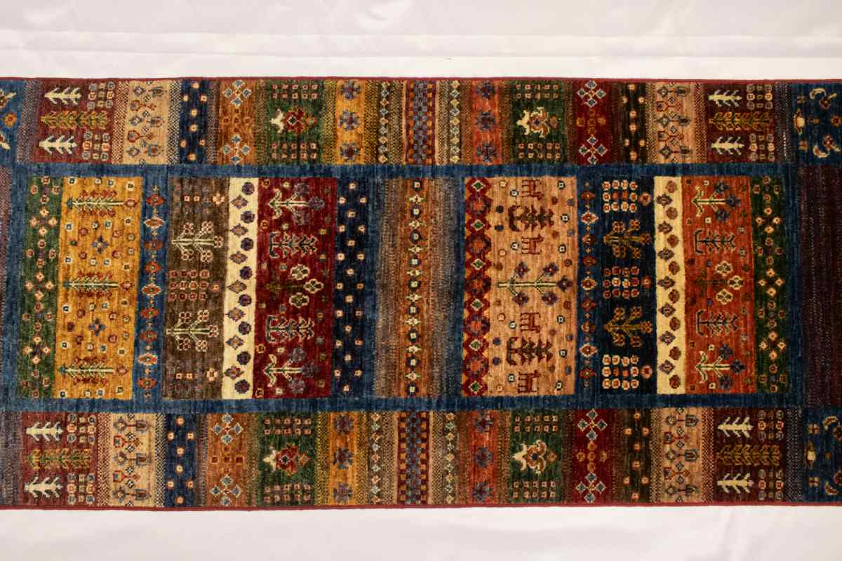 3x7 ft Hand Knotted Afghan Wool Gabbeh Runner Rug - Natural Vegetable Dye thumbnail 7