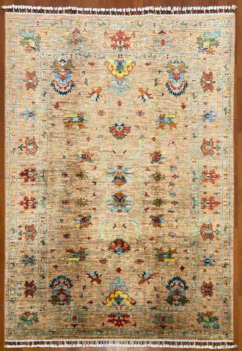 5x7 ft Hand Knotted Afghan Wool Sultani Area Rug - Natural Vegetable Dye