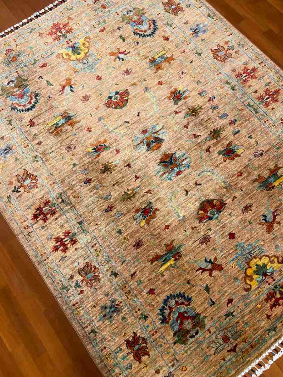 5x7 ft Hand Knotted Afghan Wool Sultani Area Rug - Natural Vegetable Dye thumbnail 2