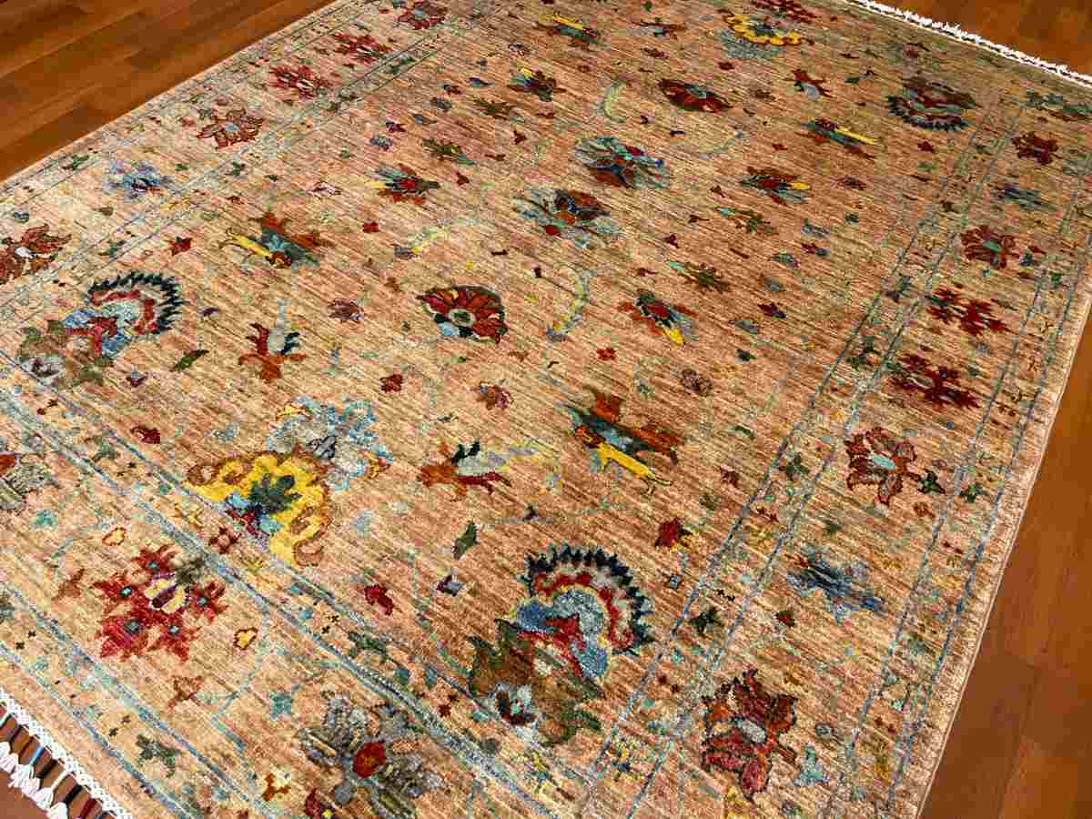 5x7 ft Hand Knotted Afghan Wool Sultani Area Rug - Natural Vegetable Dye thumbnail 4