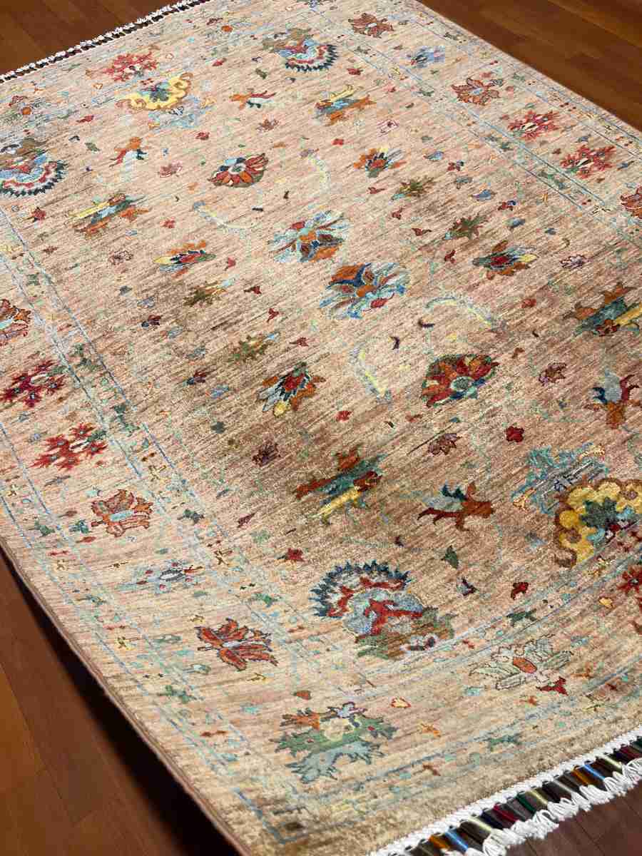 5x7 ft Hand Knotted Afghan Wool Sultani Area Rug - Natural Vegetable Dye thumbnail 6