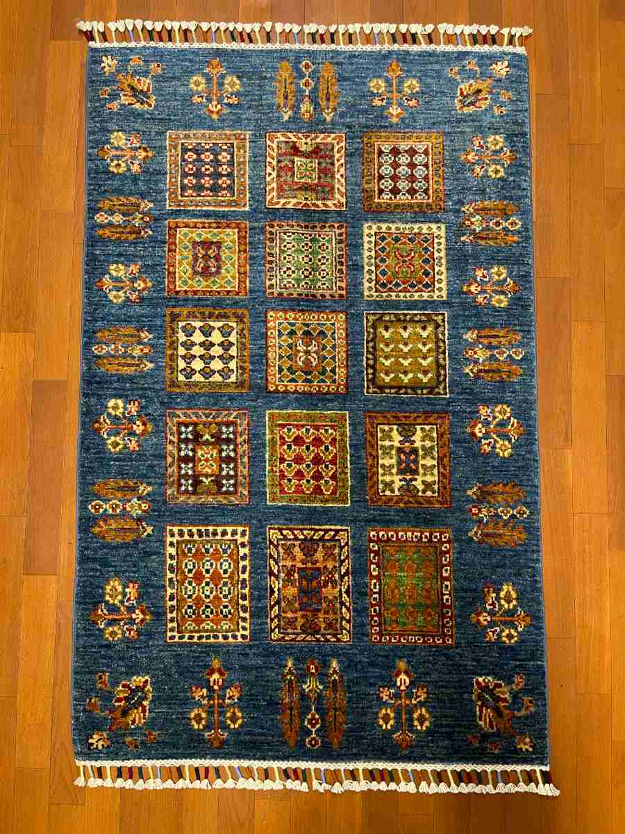 3x4 ft Hand Knotted Afghan Wool Bakhtiari Area Rug - Natural Vegetable Dye