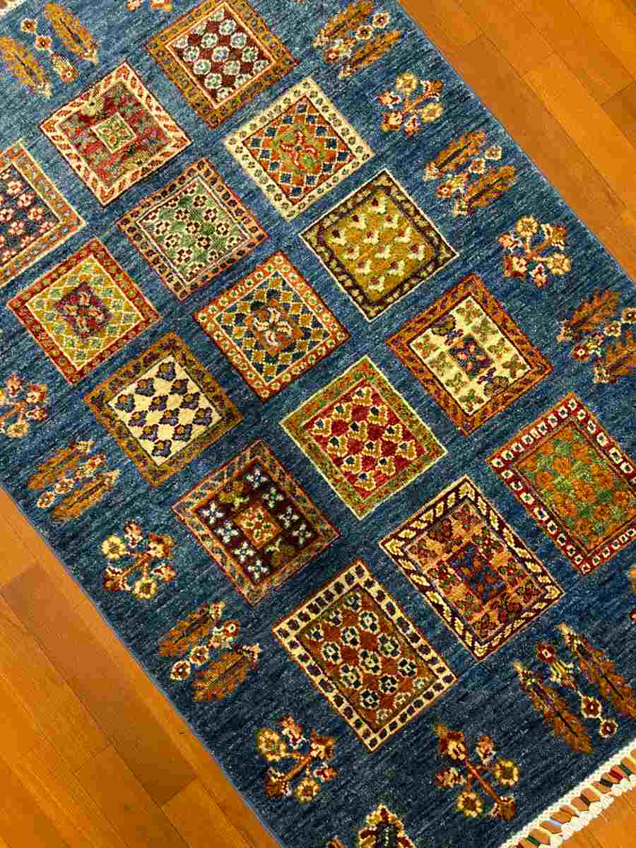3x4 ft Hand Knotted Afghan Wool Bakhtiari Area Rug - Natural Vegetable Dye thumbnail 2