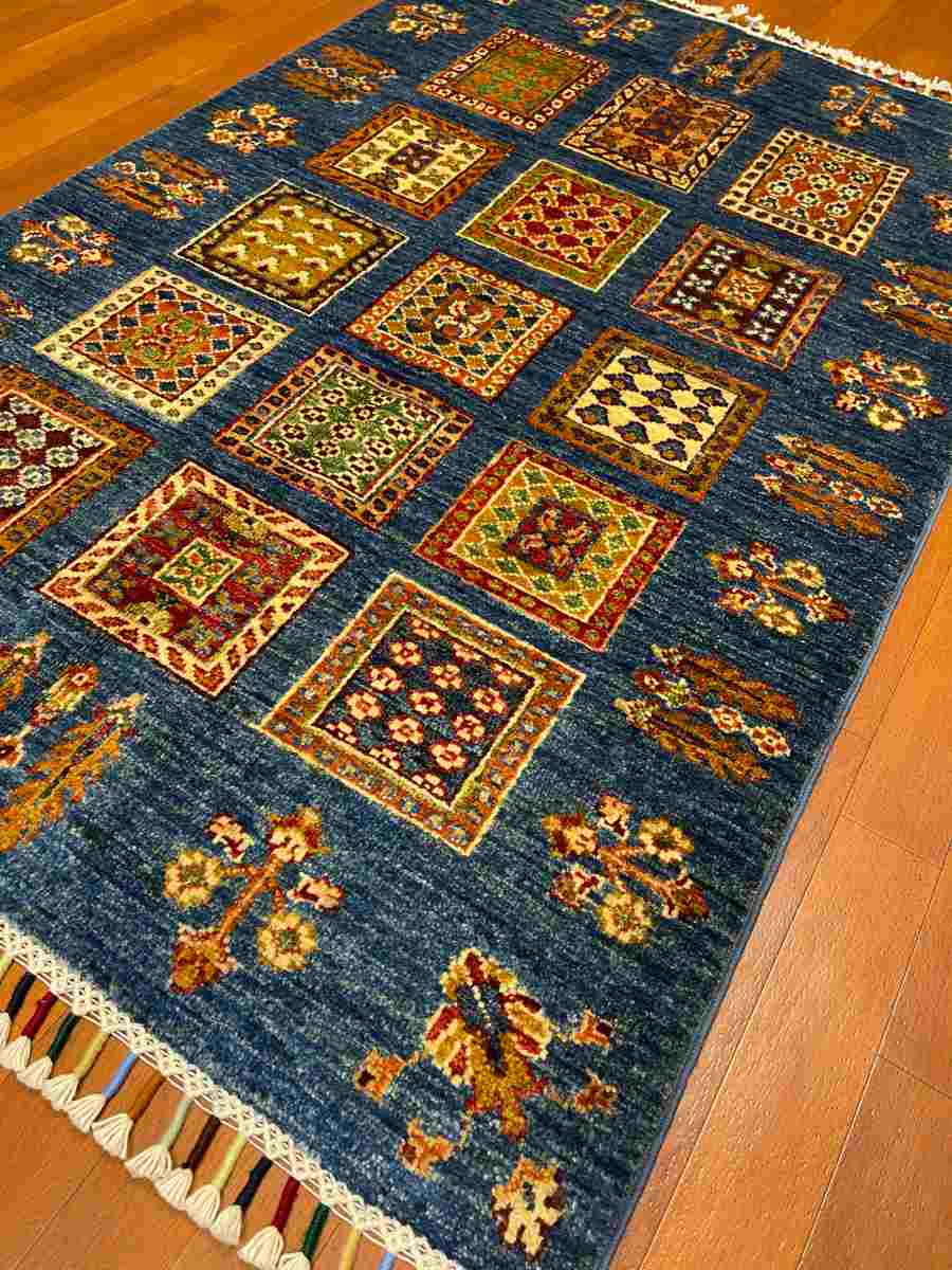3x4 ft Hand Knotted Afghan Wool Bakhtiari Area Rug - Natural Vegetable Dye thumbnail 5