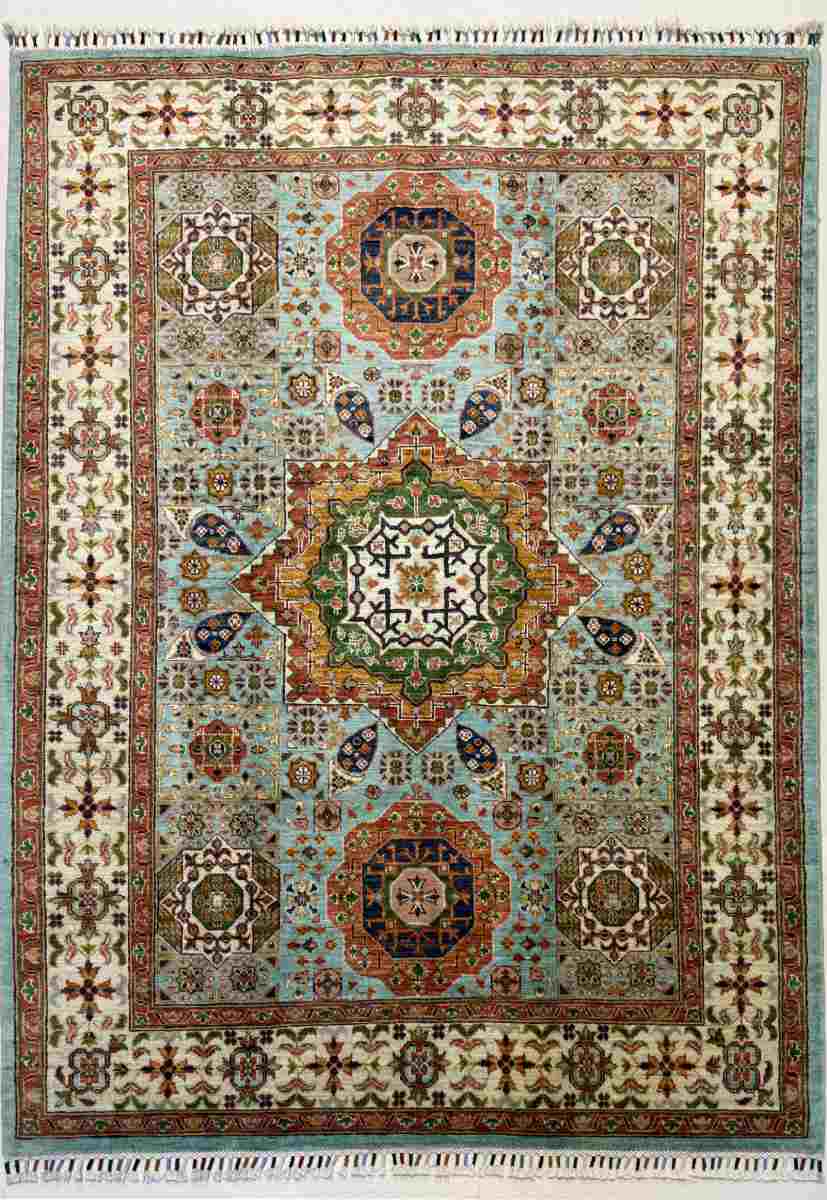 5x7 ft Hand Knotted Afghan Wool Mamluk Area Rug - Natural Vegetable Dye