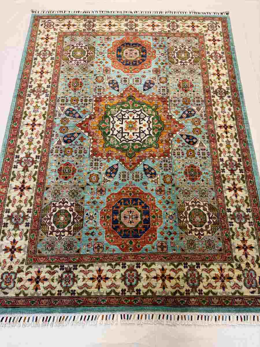 5x7 ft Hand Knotted Afghan Wool Mamluk Area Rug - Natural Vegetable Dye thumbnail 2