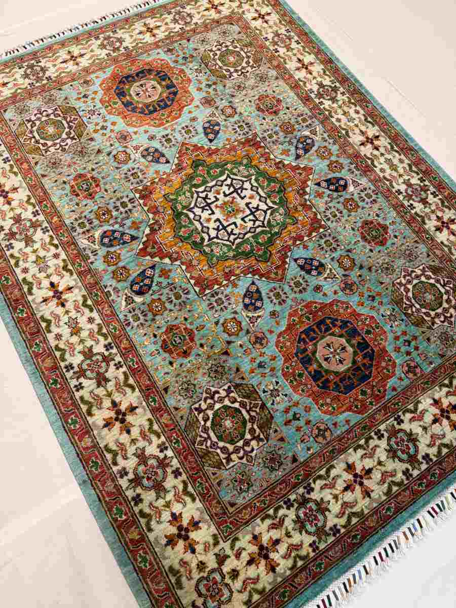 5x7 ft Hand Knotted Afghan Wool Mamluk Area Rug - Natural Vegetable Dye thumbnail 3