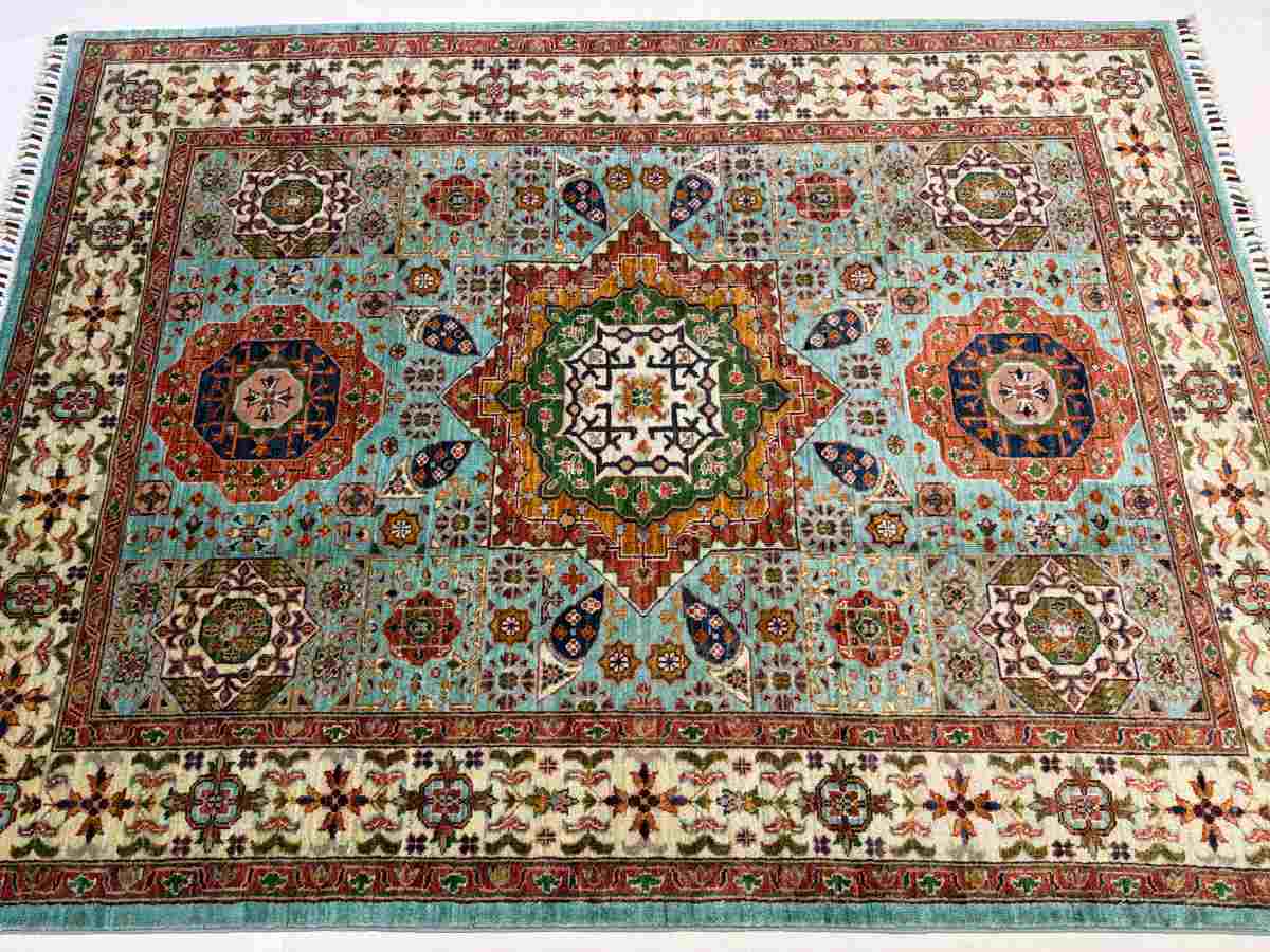 5x7 ft Hand Knotted Afghan Wool Mamluk Area Rug - Natural Vegetable Dye thumbnail 4