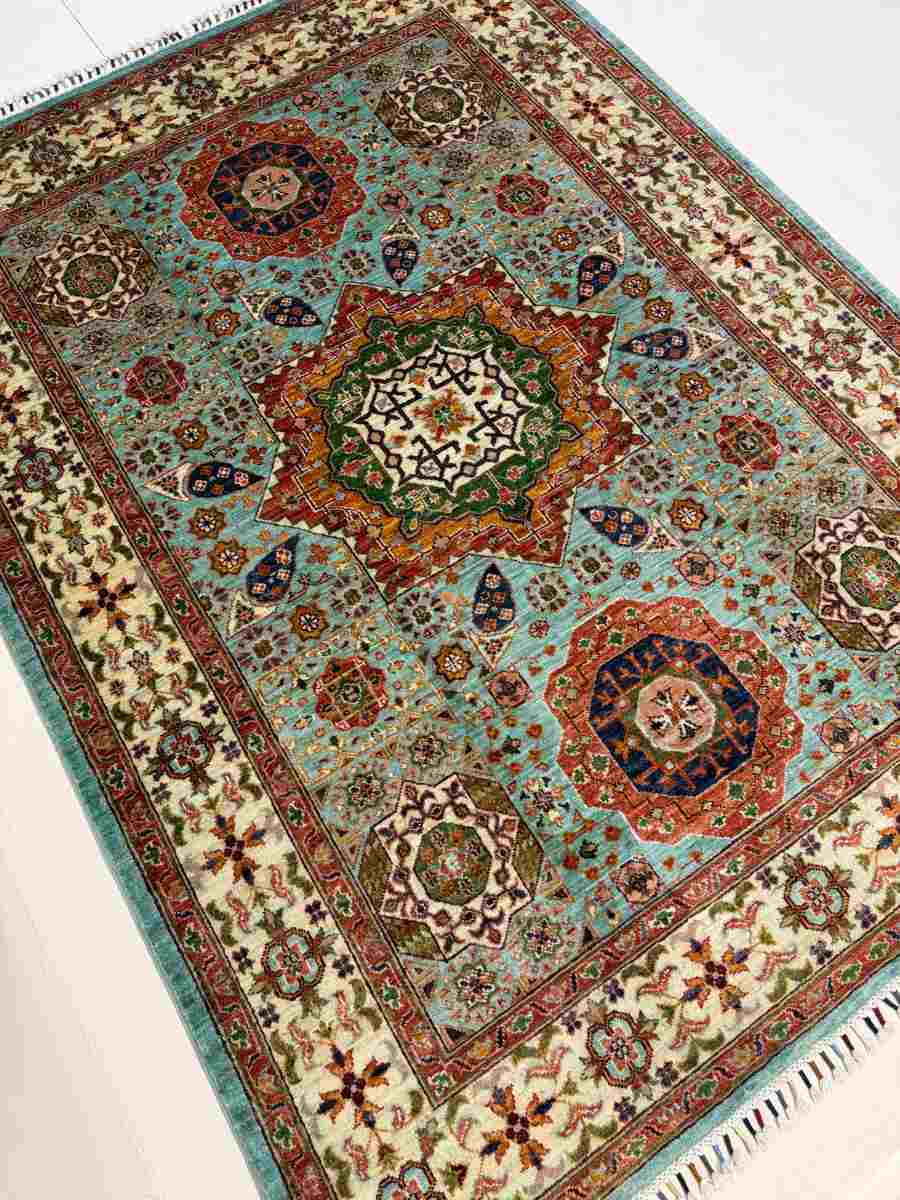 5x7 ft Hand Knotted Afghan Wool Mamluk Area Rug - Natural Vegetable Dye thumbnail 5