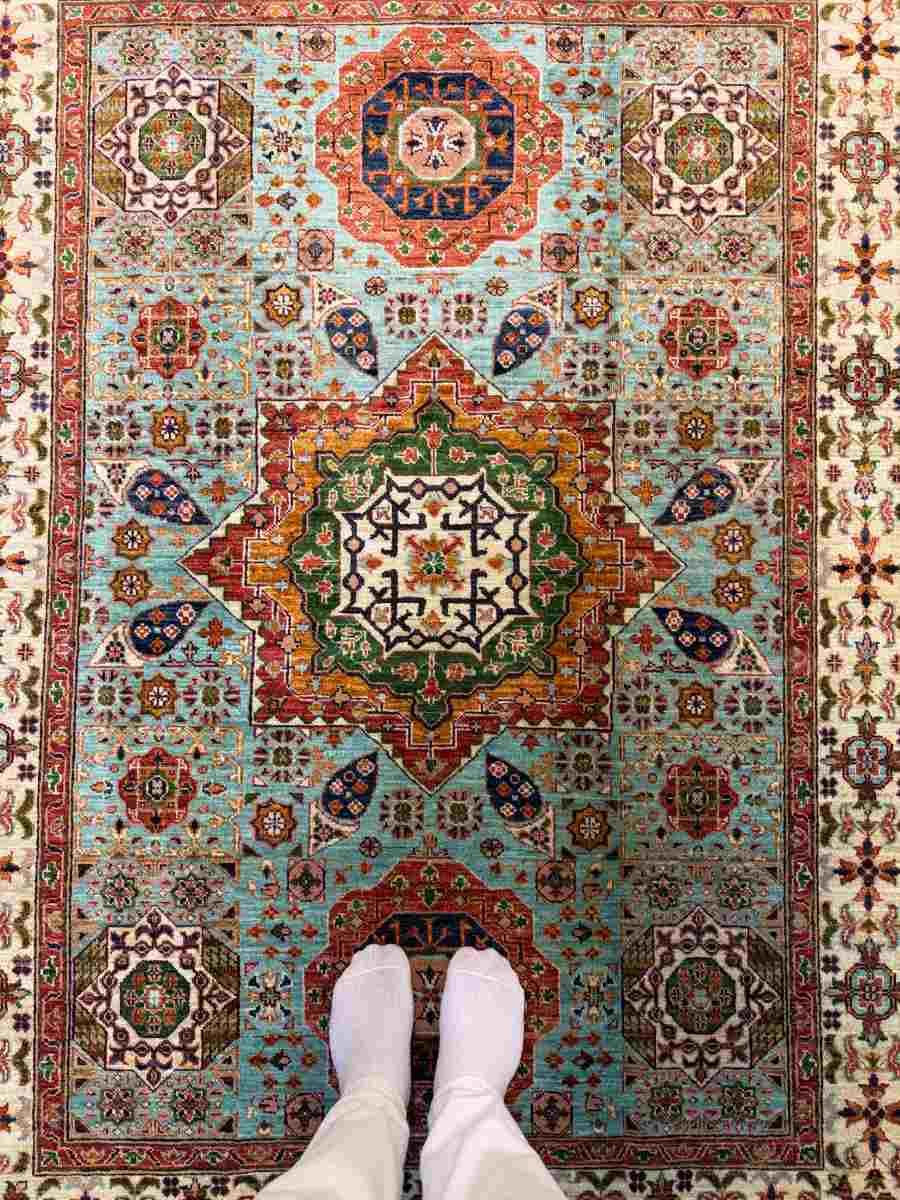 5x7 ft Hand Knotted Afghan Wool Mamluk Area Rug - Natural Vegetable Dye thumbnail 6