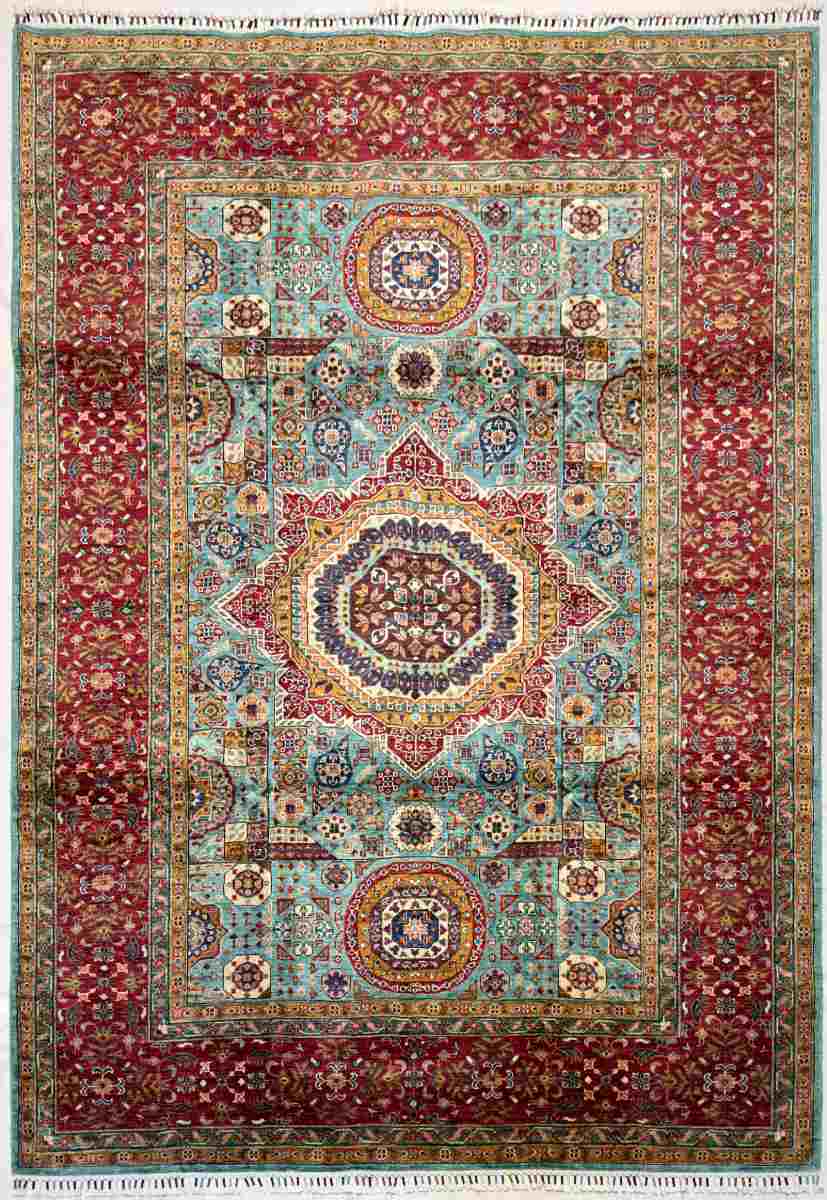 7x10 ft Hand Knotted Afghan Wool Mamluk Area Rug - Natural Vegetable Dye