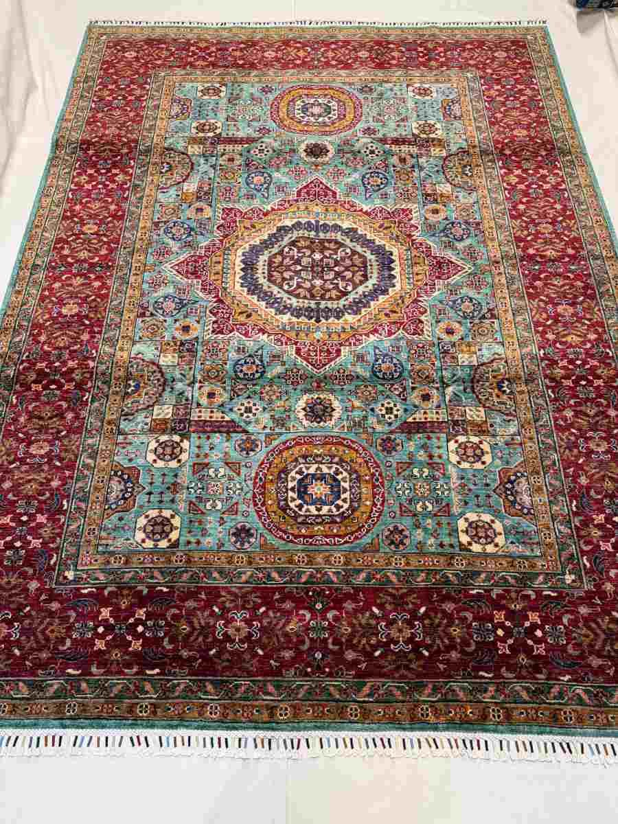 7x10 ft Hand Knotted Afghan Wool Mamluk Area Rug - Natural Vegetable Dye thumbnail 3