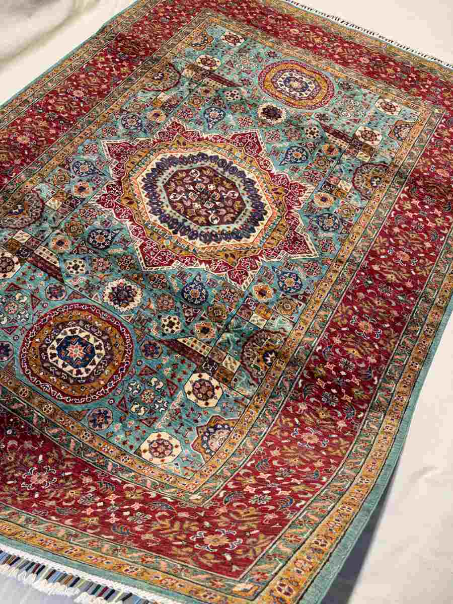 7x10 ft Hand Knotted Afghan Wool Mamluk Area Rug - Natural Vegetable Dye thumbnail 4