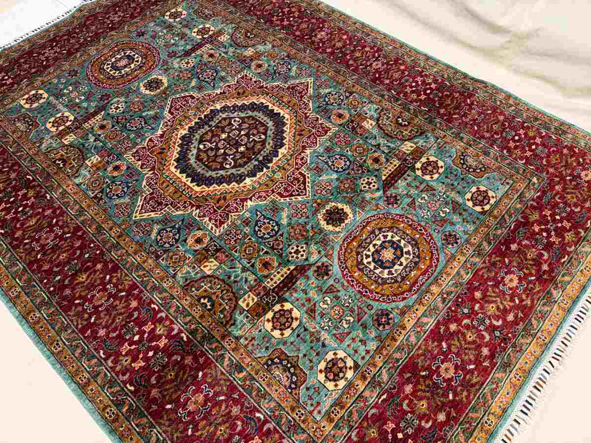7x10 ft Hand Knotted Afghan Wool Mamluk Area Rug - Natural Vegetable Dye thumbnail 5