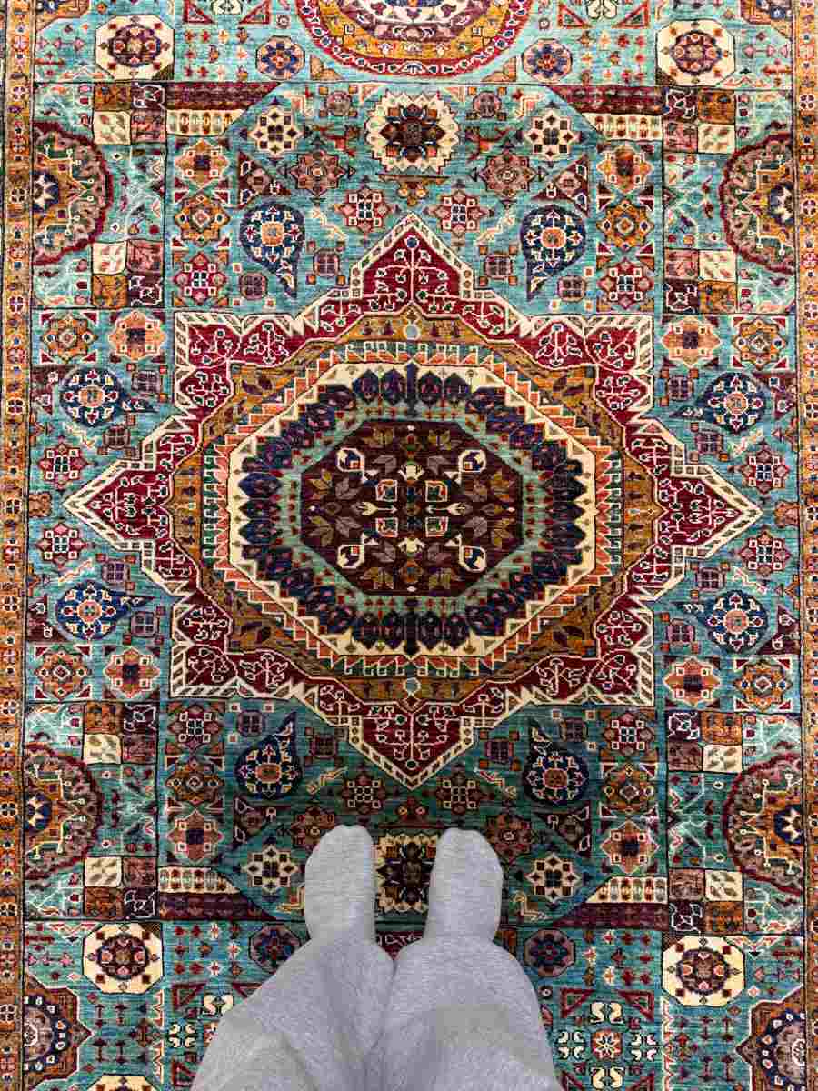 7x10 ft Hand Knotted Afghan Wool Mamluk Area Rug - Natural Vegetable Dye thumbnail 6