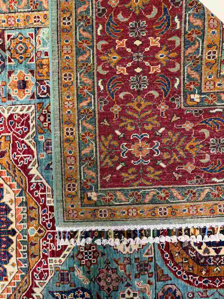 7x10 ft Hand Knotted Afghan Wool Mamluk Area Rug - Natural Vegetable Dye thumbnail 7