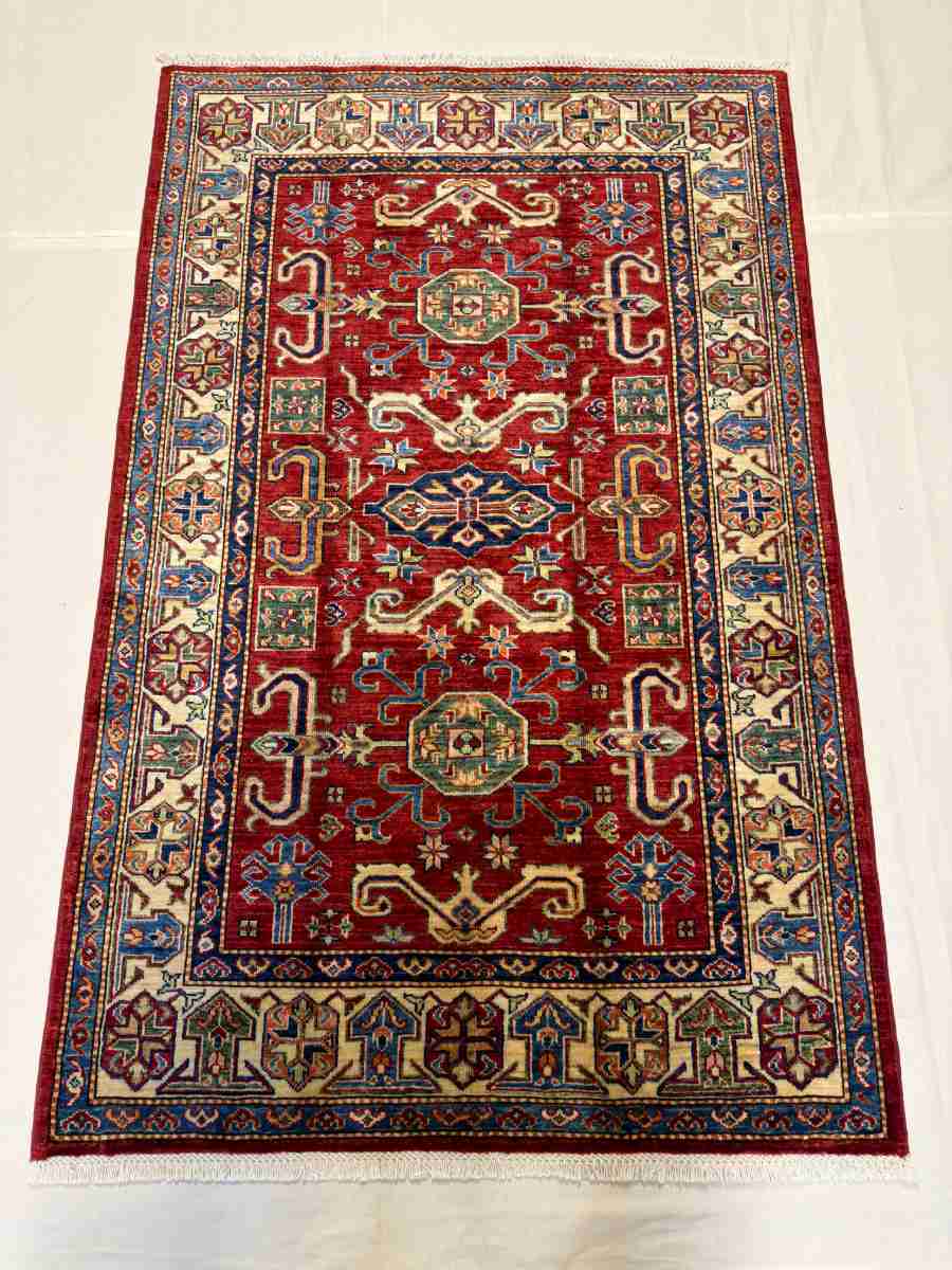 4x6 ft Hand Knotted Afghan Wool Mamluk Area Rug - Natural Vegetable Dye