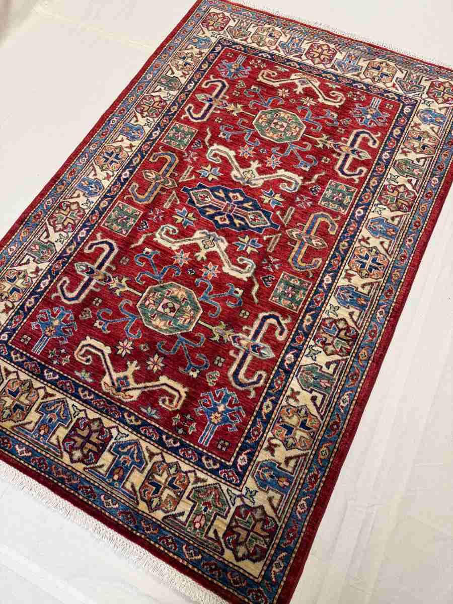 4x6 ft Hand Knotted Afghan Wool Mamluk Area Rug - Natural Vegetable Dye thumbnail 2