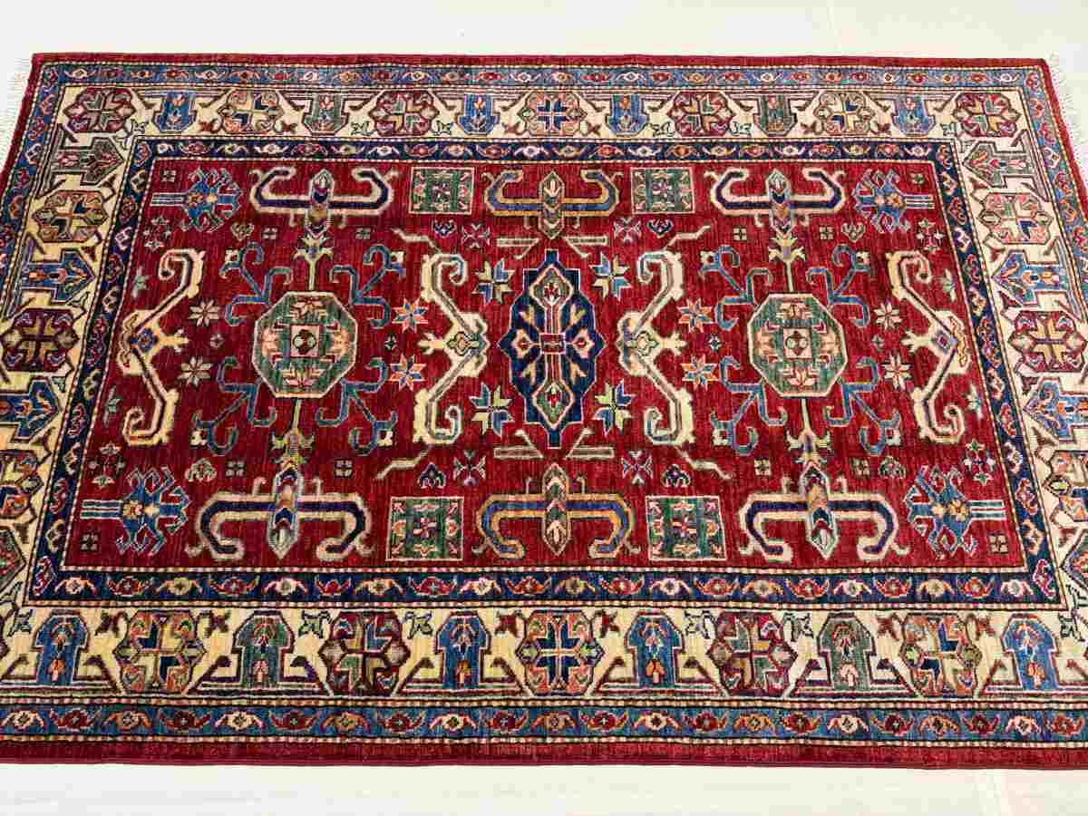 4x6 ft Hand Knotted Afghan Wool Mamluk Area Rug - Natural Vegetable Dye thumbnail 3