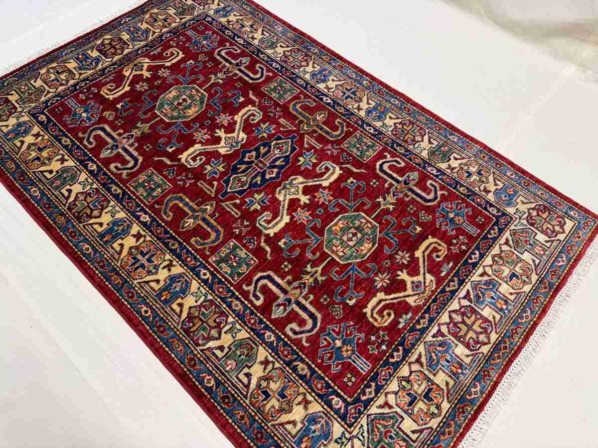 4x6 ft Hand Knotted Afghan Wool Mamluk Area Rug - Natural Vegetable Dye thumbnail 5