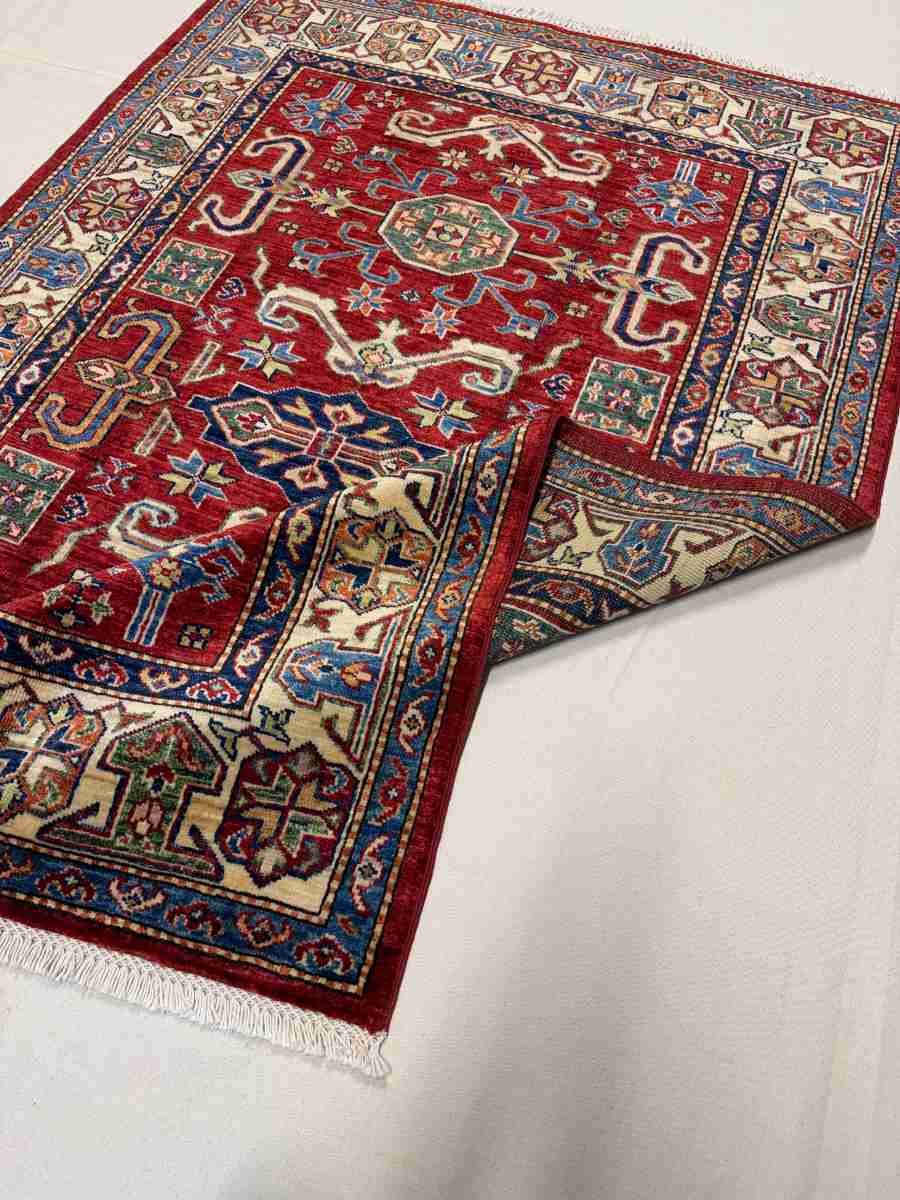 4x6 ft Hand Knotted Afghan Wool Mamluk Area Rug - Natural Vegetable Dye thumbnail 6