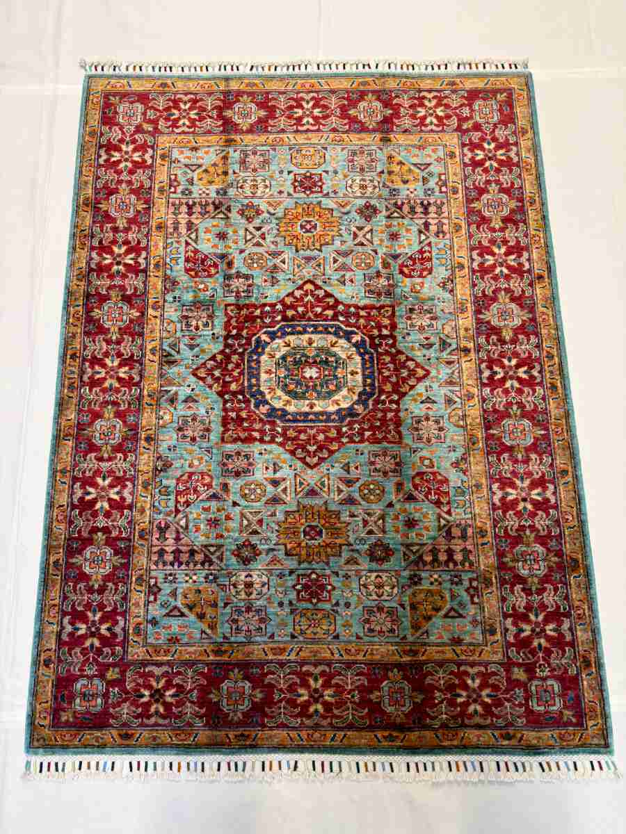 4x6 ft Hand Knotted Afghan Wool Mamluk Area Rug - Natural Vegetable Dye