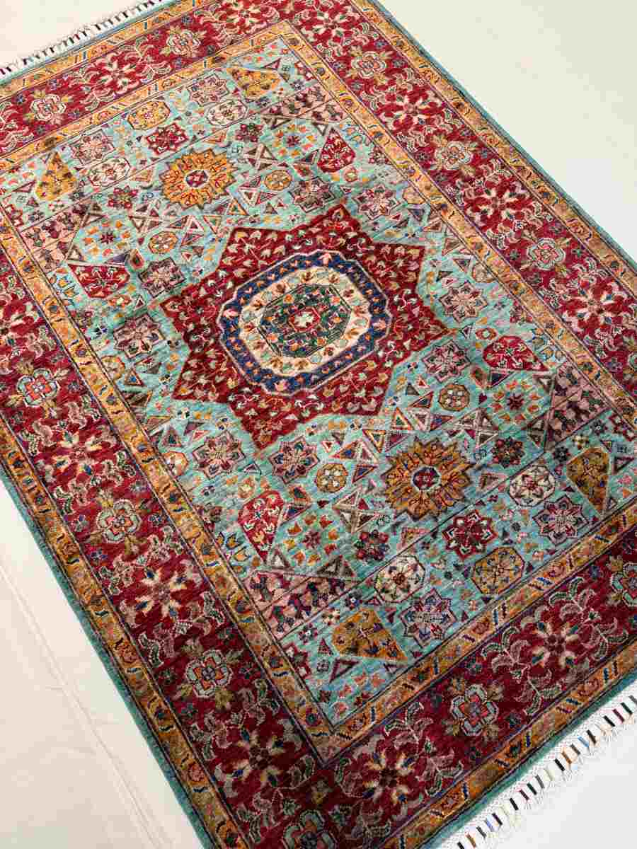 4x6 ft Hand Knotted Afghan Wool Mamluk Area Rug - Natural Vegetable Dye thumbnail 2